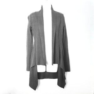 New York Yoki Collection Cardigan Sweater Knit Gray Open Front Waterfall EUC   M